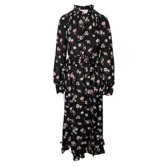 Les Revêries Tie-front Maxi Dress in Floral Print Silk - Picture 1 of 9